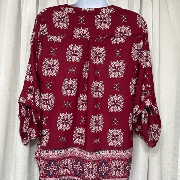 Pink Republic Three-Quarter Sleeve Medallion Mixed Print Multicolor Size S Top - Picture 8 of 15